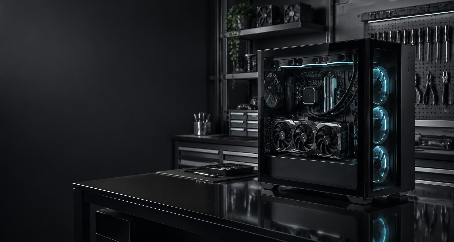 Gaming-PC mit sichtbaren Komponenten und präzise aufgebauter Kühlung